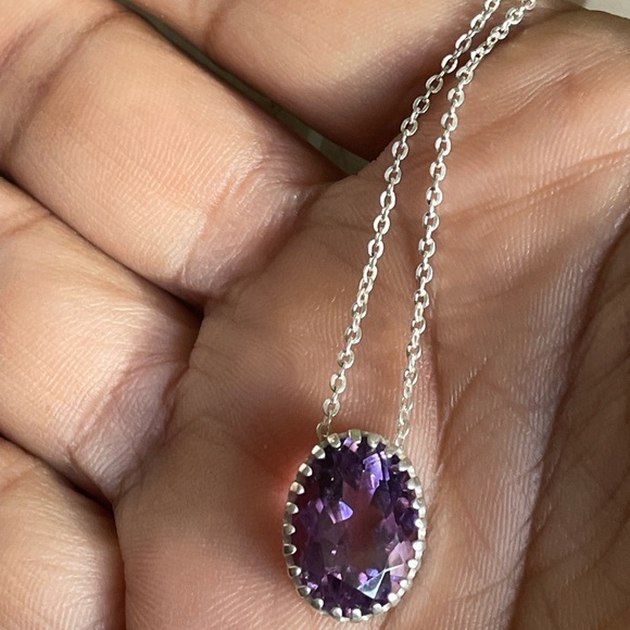 Necklace 925 Sterling silver Pendent with Chain with Finest quality Amethyst! - Picture 8 of 13